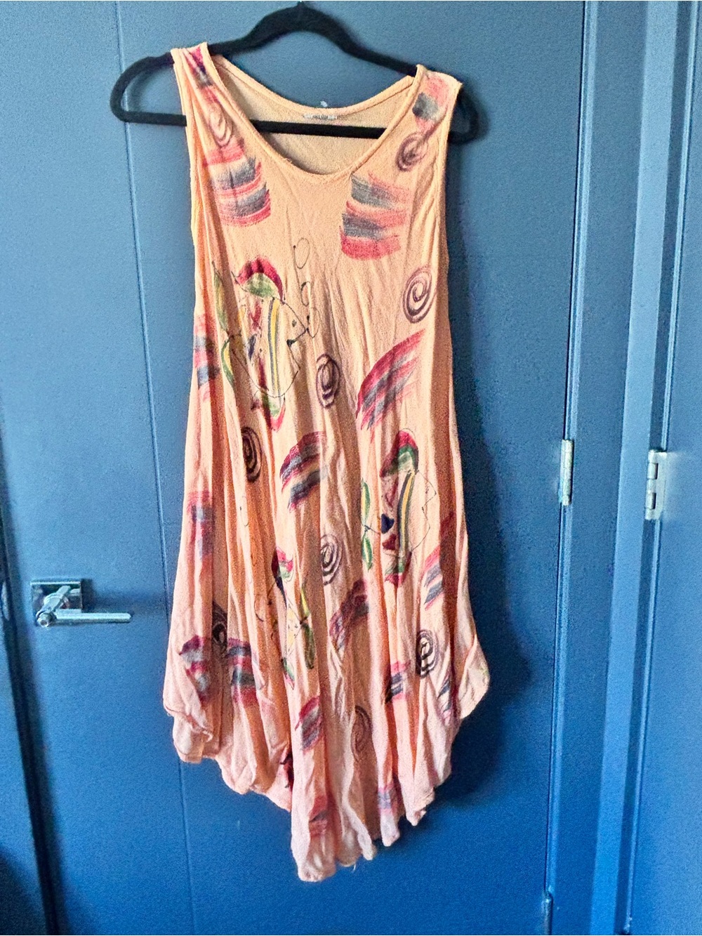 Sperry Peach Tank Top with Multicolor Brushstroke Accents